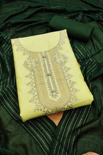 Manvaa women's light green unstitched sequnce work rayon slub dress material 