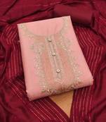 Manvaa women's peach unstitched sequnce work rayon slub dress material (rnx618pch)