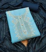 Manvaa women's sky blue unstitched sequnce work rayon slub dress material 