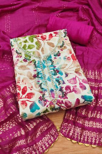Manvaa women's multi unstitched handwork cotton dress material 
