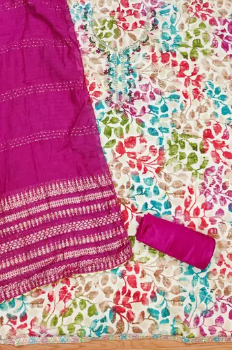 Manvaa women's multi handwork cotton dress material