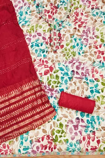 Manvaa women's multi handwork cotton dress material