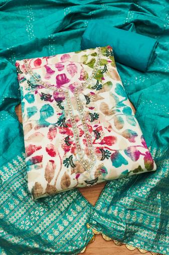 Manvaa women's multi unstitched handwork cotton dress material 