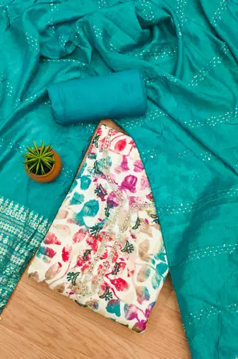 Manvaa women's multi handwork cotton dress material