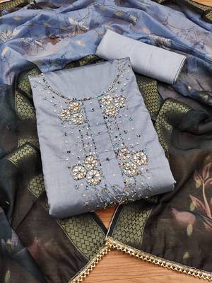 Manvaa women's grey handwork roman silk dress material 1