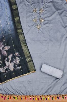 Manvaa women's grey handwork roman silk dress material 2