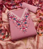 Manvaa women's purple thread work roman silk dress material