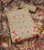 Manvaa women's grey unstitched thread work roman pv chanderi silk dress material