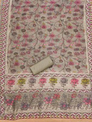 Manvaa women's grey thread work roman pv chanderi silk dress material 4