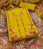 Manvaa women's light green unstitched thread work roman pv chanderi silk dress material 