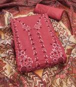 Manvaa women's rust unstitched thread work roman pv chanderi silk dress material
