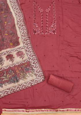Manvaa women's rust thread work roman pv chanderi silk dress material 2