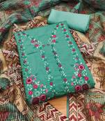 Manvaa women's sea green thread work roman pv chanderi silk dress material