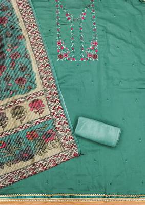 Manvaa women's sea green thread work roman pv chanderi silk dress material 2