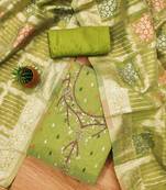 Manvaa women's green unstitched handwork simmer jacquard dress material