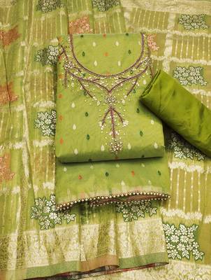 Manvaa women's green handwork simmer jacquard dress material 3