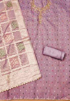 Manvaa women's levender handwork simmer jacquard dress material 2