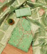 Manvaa women's light green unstitched handwork simmer jacquard dress material