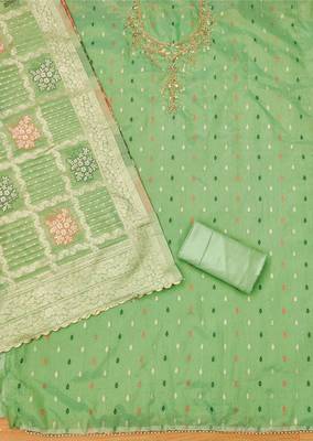 Manvaa women's light green handwork simmer jacquard dress material 2