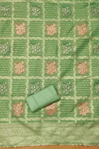 Manvaa women's light green handwork simmer jacquard dress material
