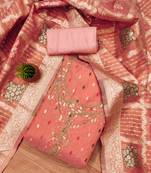 Manvaa women's peach unstitched handwork simmer jacquard dress material (rnx5030pch)