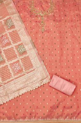 Manvaa women's peach handwork simmer jacquard dress material 2
