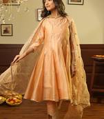Peach embroidered stitched straight set with dupatta