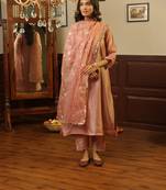 Rose pink embroidered stitched straight set with dupatta