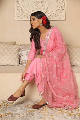 Light pink embroidered stitched straight set with dupatta 5