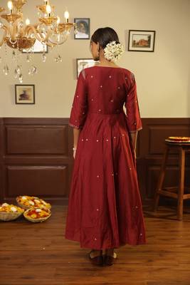 Maroon embroidered chanderi stitched anarkali set with dupatta 3