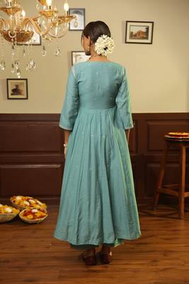 Green embroidered chanderi stitched anarkali set with dupatta 3
