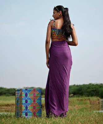 Purple satin embroidery  skirt set 2