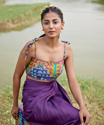 Purple satin embroidery  skirt set 3