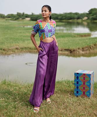 Purple satin embroidery  jumpsuit 1