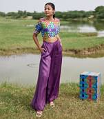 Purple satin embroidery  jumpsuit