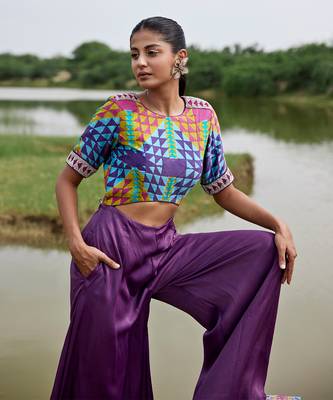 Purple satin embroidery  jumpsuit 2