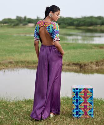 Purple satin embroidery  jumpsuit 4