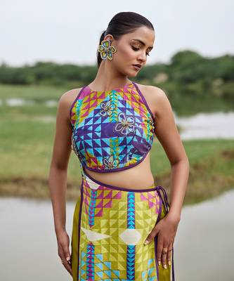 Green satin embroidery  co-ord set 2