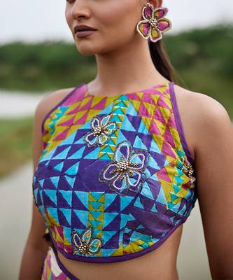 Green satin embroidery  co-ord set 3