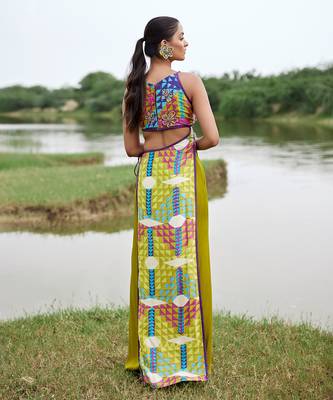 Green satin embroidery  co-ord set 4