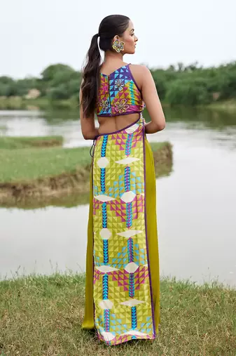 Green satin embroidery  co-ord set
