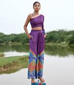 Purple satin embroidery  co-ord set