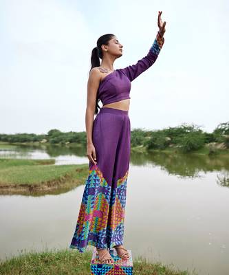 Purple satin embroidery  co-ord set 2