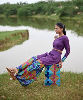 Purple satin embroidery  co-ord set 3