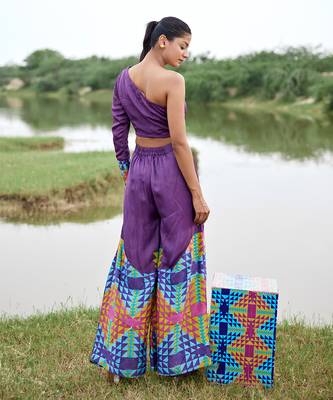 Purple satin embroidery  co-ord set 4