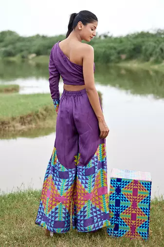 Purple satin embroidery  co-ord set