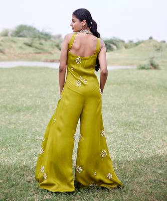 Green satin embroidery  jumpsuit 3