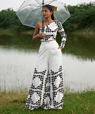 Black n white satin embroidery  co-ord set 1