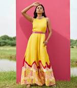 Yellow satin embroidery  jumpsuit