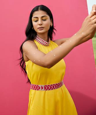 Yellow satin embroidery  jumpsuit 2